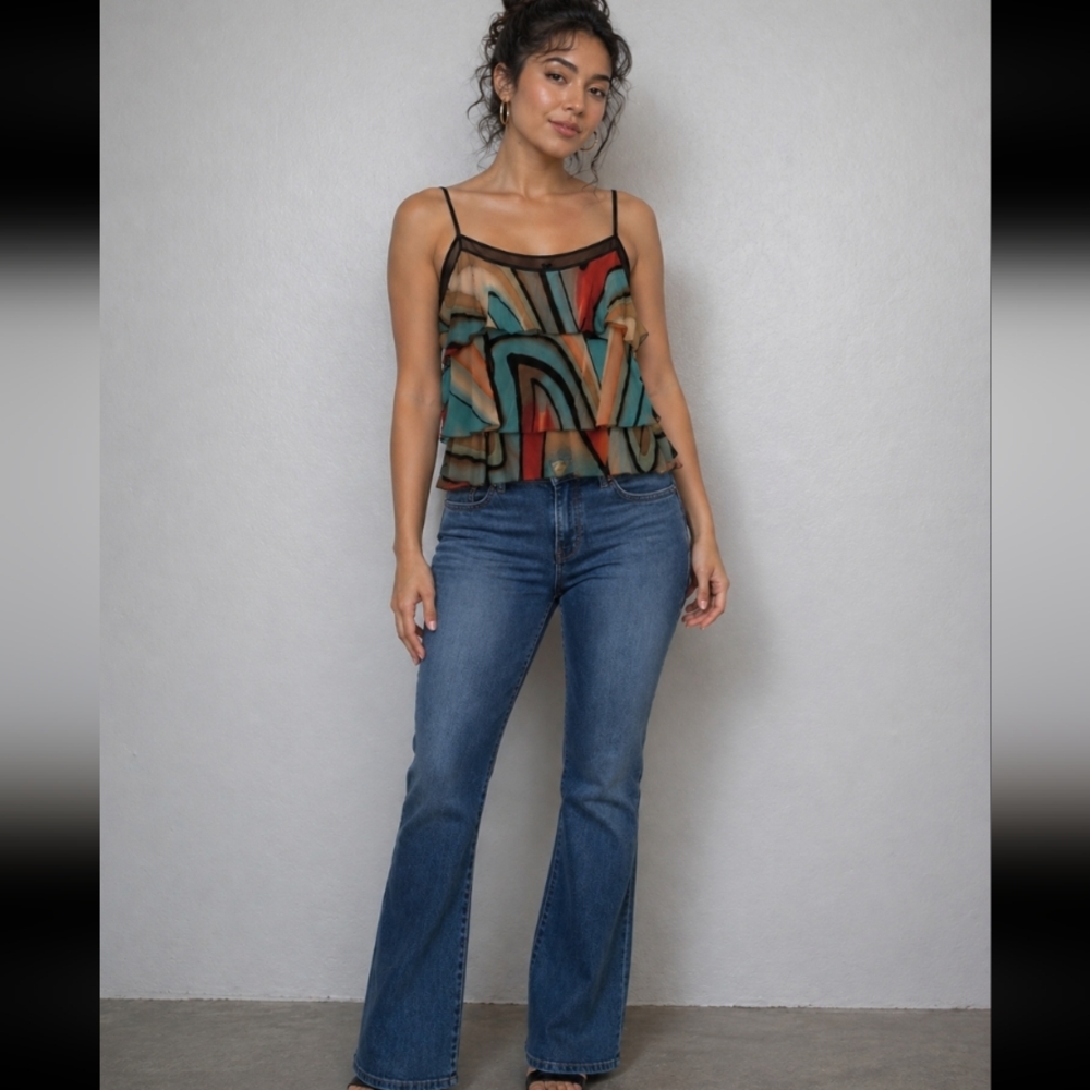 LAPIS Layered Embellished Spaghetti Strap Blouse S